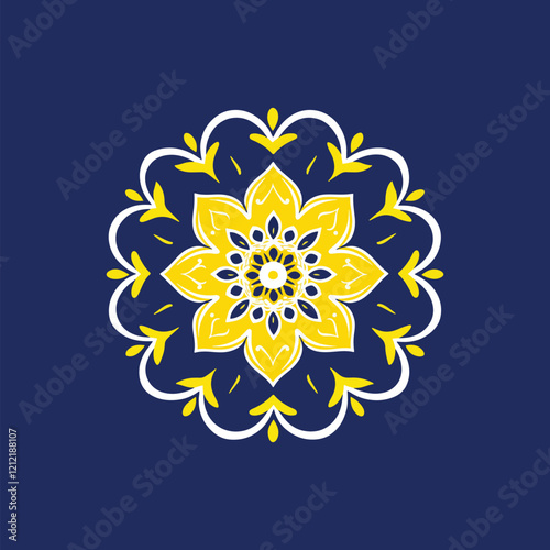 Ornate Mandala Design in Teal and Gold. A vibrant mandala design, featuring intricate patterns in teal, gold, and white, sits on a deep teal background.