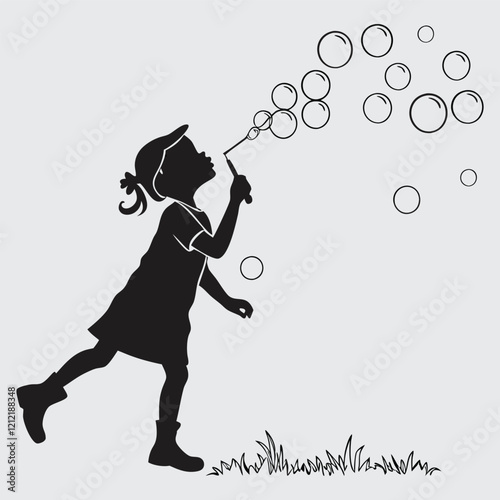 A child blowing bubbles  image silhouette vector art and illustration