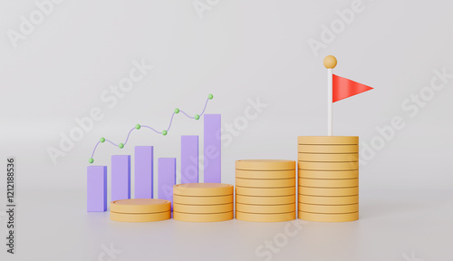 Growing bars graph rising forward achievement goal, Business chart graph and coin stacks photo