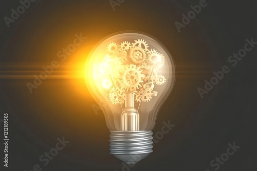 Conceptual illustration of an illuminated lightbulb filled with intricate gears, symbolizing the power of innovation and the process of generating ideas.