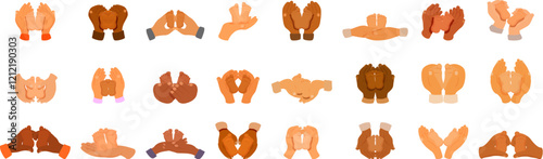Baby feet mother hands icons set. Diverse parents holding baby feet, showing love, care, and tenderness in family