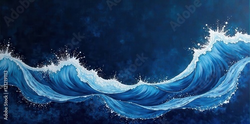 Dynamic Ocean Waves A Serene Blue Abstract Painting of Powerful Curving Water