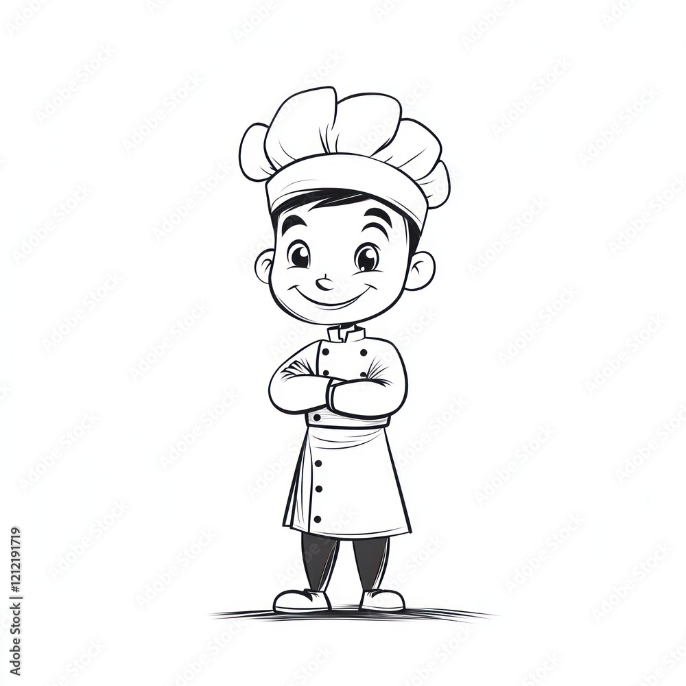Cartoon chef stands in white, background, for kids' books, coloring Cartoon chef stands in white, background, for kids' books, coloring