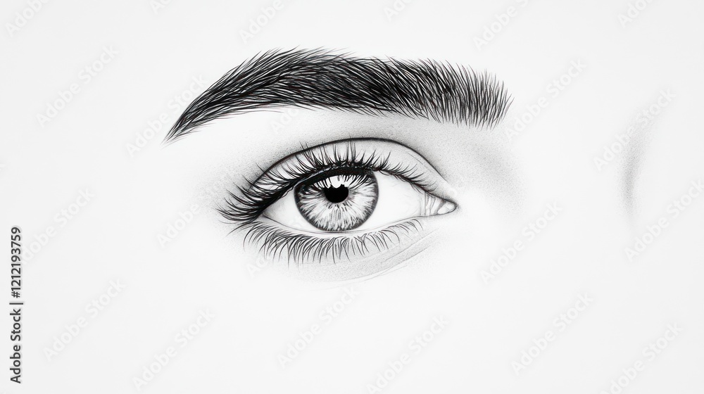 Fototapeta premium Portrait of woman with bright eyes and well-defined, elegant eyebrows, on solid white background, single object