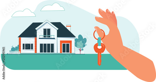 Housewarming Celebration Key Illustration A symbolic design featuring a key with festive elements, representing a housewarming event.