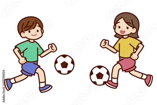 サッカーを楽しむ男の子と女の子