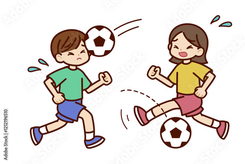 サッカーを楽しむ男の子と女の子