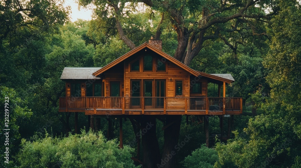 Secluded Wooden Treehouse in Lush Green Forest Secluded Wooden Treehouse in Lush Green Forest