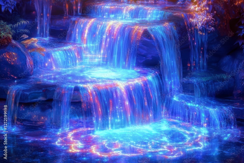Fototapeta premium Luminous Waterfall Cascading Through Enchanted Forest