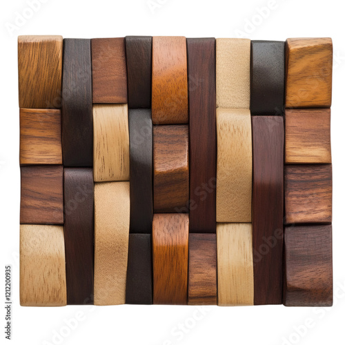 A decorative panel with alternating light and dark wood, isolated on white.