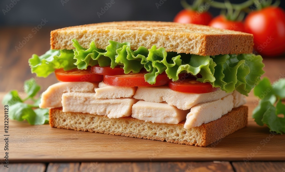 Fresh turkey sandwich with lettuce and tomatoes Fresh turkey sandwich with lettuce and tomatoes