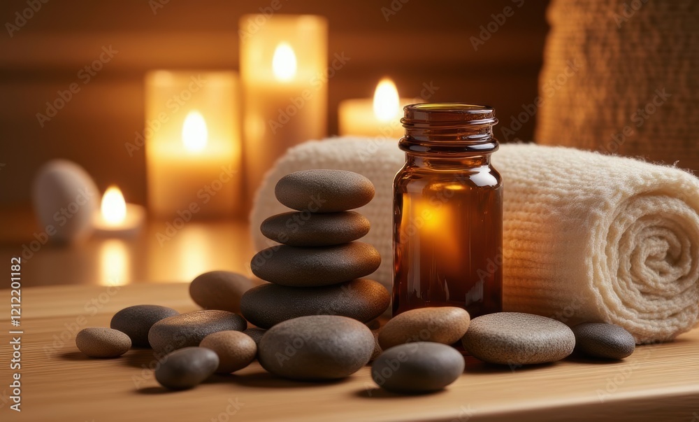 Spa setting with candles and stones Spa setting with candles and stones