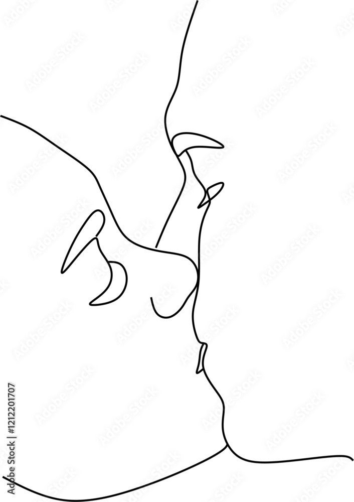 Fototapeta premium Line drawing of couple in love man and woman. Kiss. Valentine's day. Love. Wedding couples.