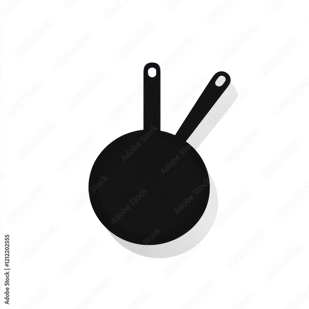 Two pan handles on round pan, kitchenware, cooking, tools, illustration Two pan handles on round pan, kitchenware, cooking, tools, illustration