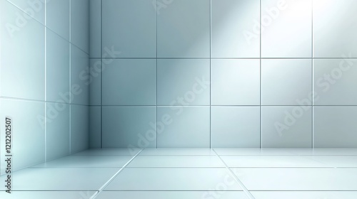 Soft light illuminates clean tiled room. AI Generated