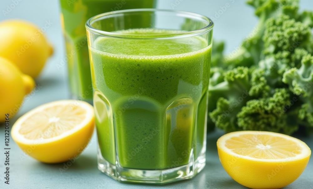 Refreshing green smoothie with lemons and kale