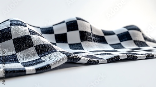 Checkered flag waving on white, ideal for racing or competition themes photo