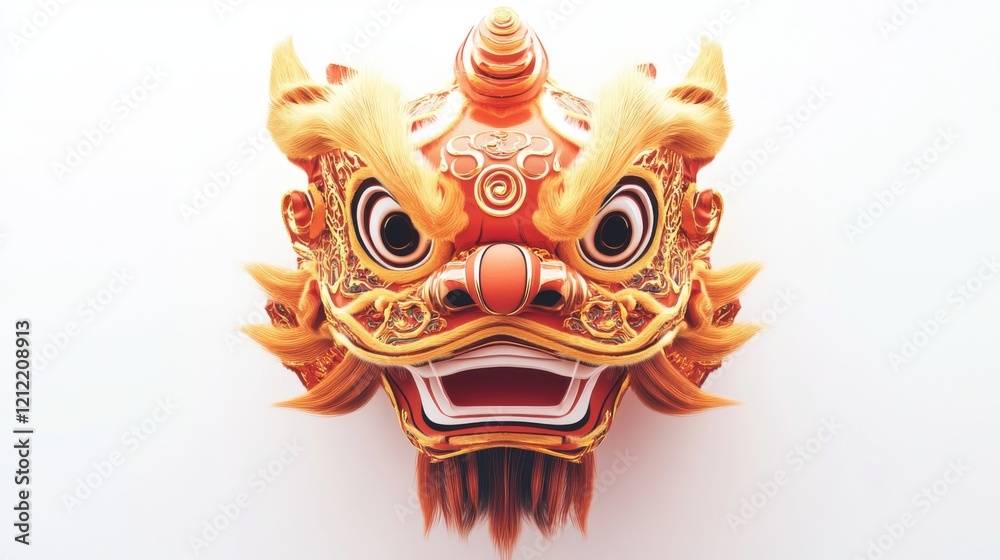 Fototapeta premium Cultural Celebration: Ornate Dragon Mask, Traditional Event, Artistic Display, Studio Setting, Close-Up, Heritage Significance