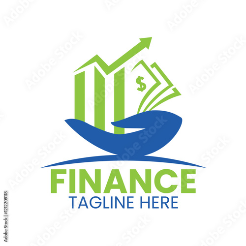 finance logo should be clean, modern, and professional, using symbols like coins, graphs, or shields in blue or green to convey trust, growth, and stability