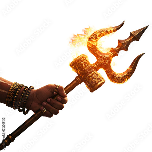  man hand holding Trishula with fire PNG file on transparent background trishul Mahashivratri lord Shiva photo