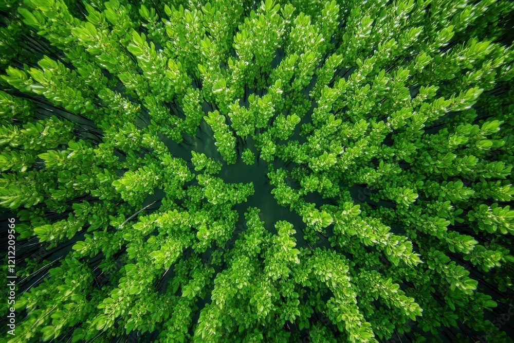 Aerial view of mangrove forest, lush green canopy, coastal ecosystem, conservation Aerial view of mangrove forest, lush green canopy, coastal ecosystem, conservation