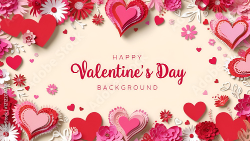 Love valentine's background with pink falling hearts over white, Happy Valentine's day design. Open gift box. Holiday banner, web poster, flyer, brochure, greeting card, cover. Romantic background