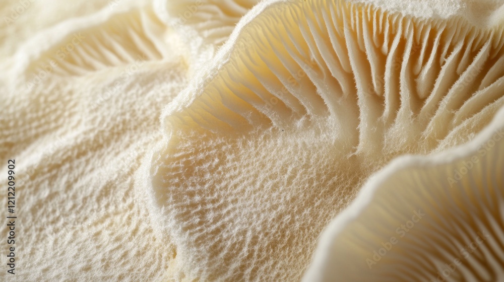 Close-up of oyster mushroom texture, showing gills and porous surface. Close-up of oyster mushroom texture, showing gills and porous surface.