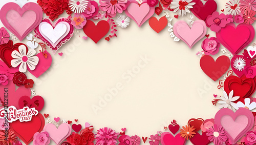 Love valentine's background with pink falling hearts over white, Happy Valentine's day design. Open gift box. Holiday banner, web poster, flyer, brochure, greeting card, cover. Romantic background