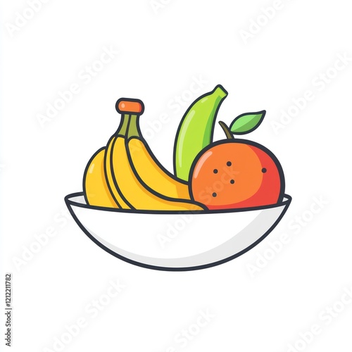 Colorful fruit bowl illustration, healthy food, simple design, digital art, for social media photo