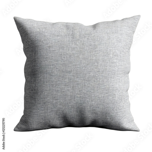A simple square throw pillow in soft gray fabric, isolated on white.