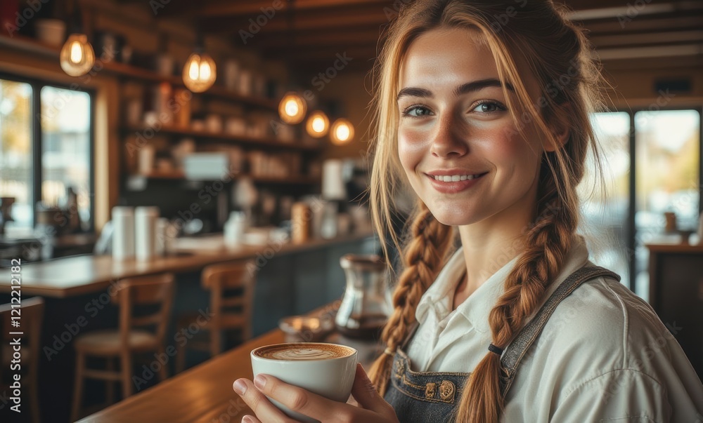 Smiling woman enjoying coffee at cafe Smiling woman enjoying coffee at cafe