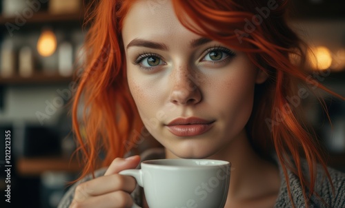 Wallpaper Mural Ginger-haired woman enjoying coffee Torontodigital.ca