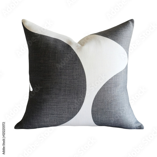 A modern decorative pillow in charcoal gray, floating on pure white. photo