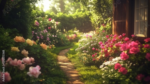 Generative AI captures the essence of a serene summer garden retreat.