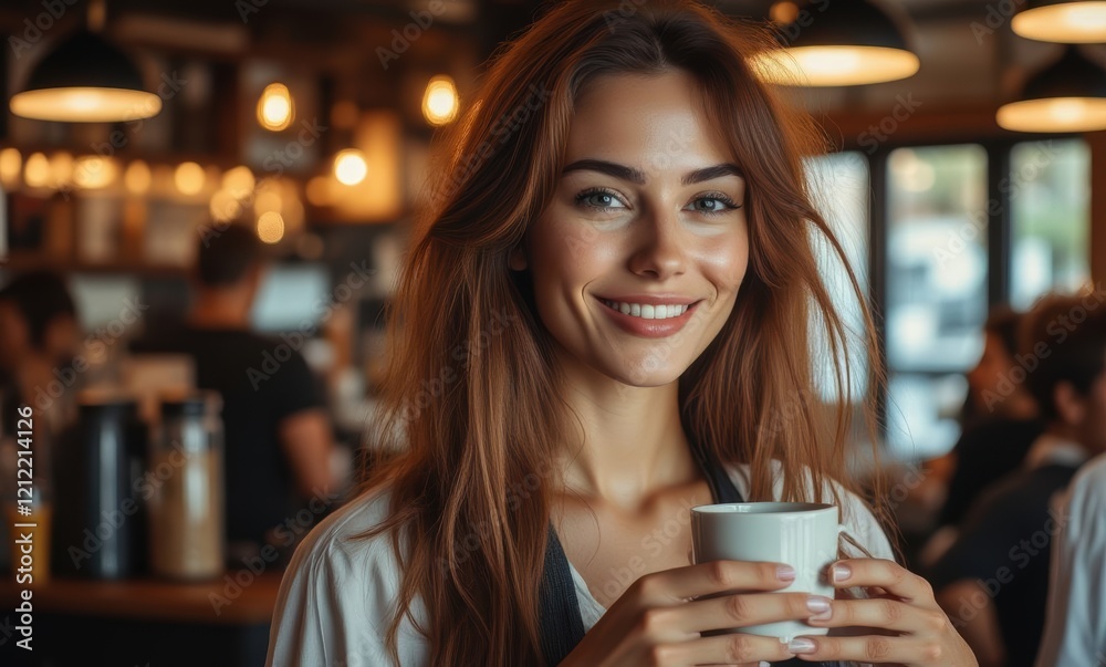 Smiling woman enjoying coffee in cafe Smiling woman enjoying coffee in cafe