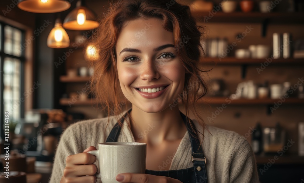 Smiling woman enjoying coffee indoors