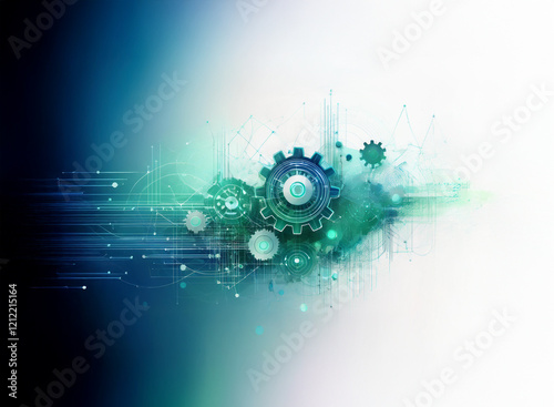 Abstract digital art depicting interconnected gears and flowing data streams.  A blend of technology and artistry, showcasing innovation and complex systems. photo