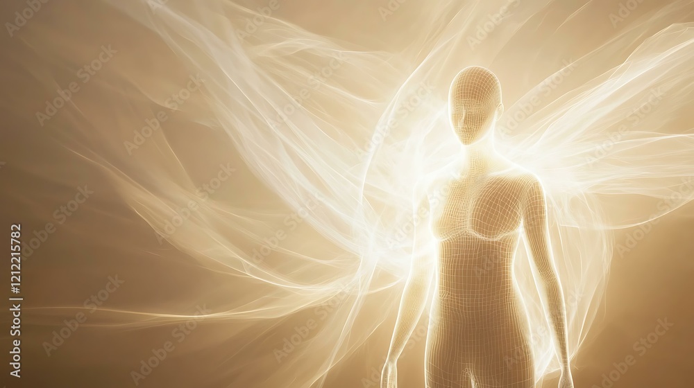 Abstract diagram of soft light radiating from the shoulder region to signify mild pain Abstract diagram of soft light radiating from the shoulder region to signify mild pain