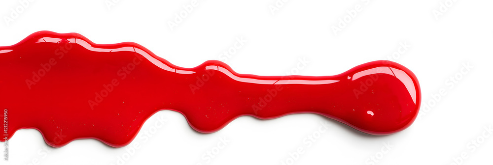 Fototapeta premium Red jam, red liquid or paint leaking or dripping from top to bottom, isolated on white background