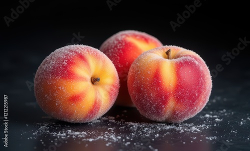 Frosted peaches with sugar crystals photo