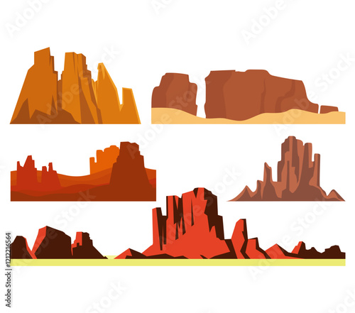 Desert rock cartoon vector set. Stone canyon landscape illustration. Nature environment design element
