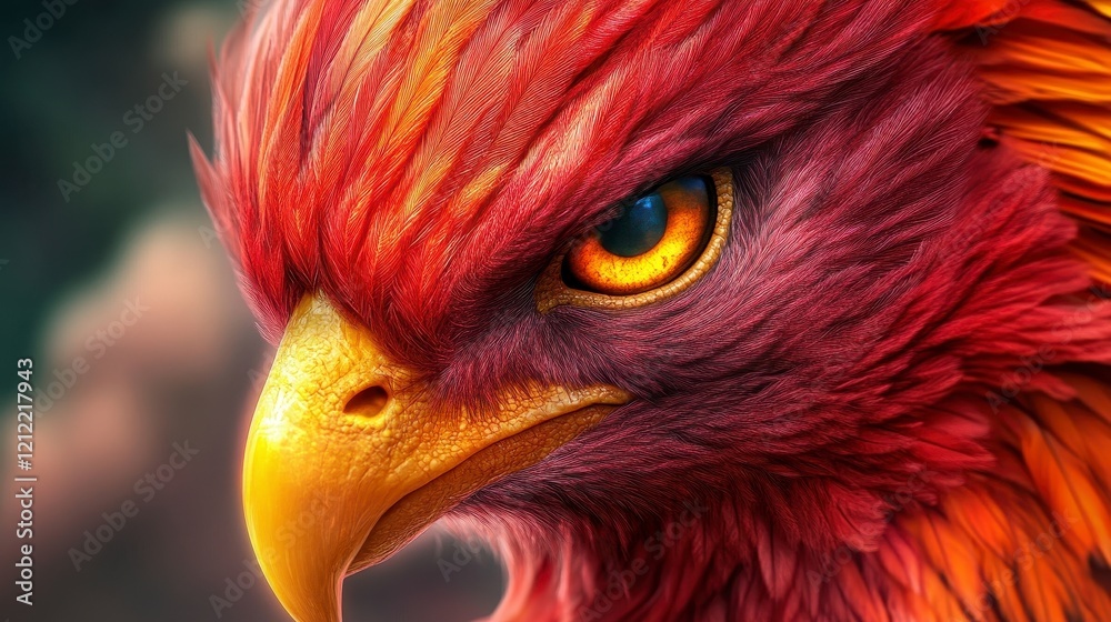 Fototapeta premium Majestic Colorful Bird with Fiery Red and Orange Feathers