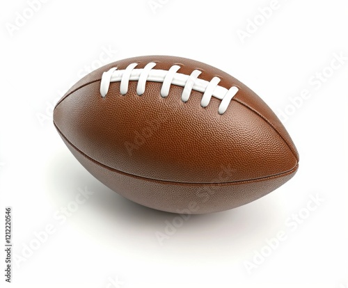 Unique brown football resting on a flat surface with laces visible in a well-lit environment photo