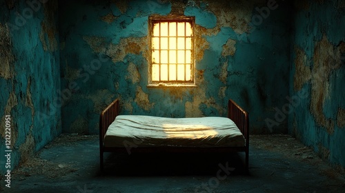 Solitary confinement  dilapidated cell  prison  sunset