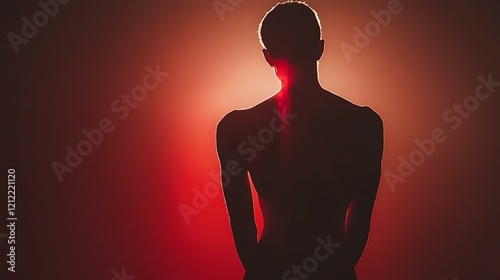 Silhouette with muted red zones on the lower back, emphasizing lingering discomfort