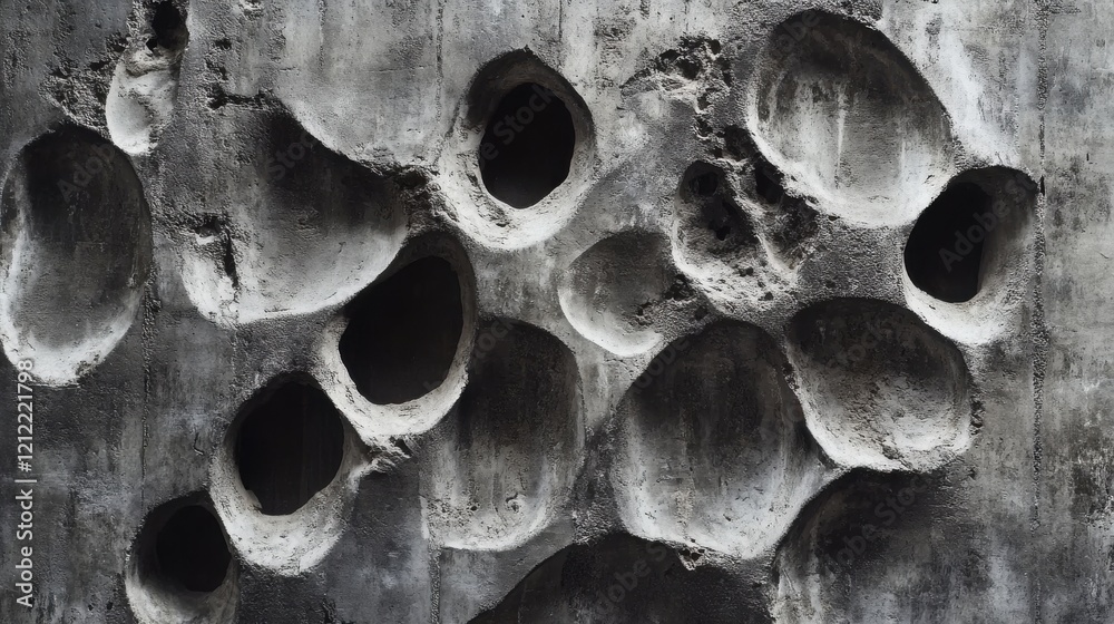 Abstract Wall Texture Featuring Unique Holes, Urban Environment, Photography, Close-up Perspective, Contemporary Design Concept Abstract Wall Texture Featuring Unique Holes, Urban Environment, Photography, Close-up Perspective, Contemporary Design Concept