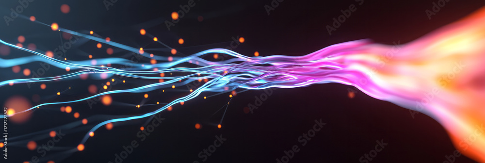 Obraz premium A stylized infographic of the brain's neuroplasticity, featuring bright, flowing lines and interconnected nodes