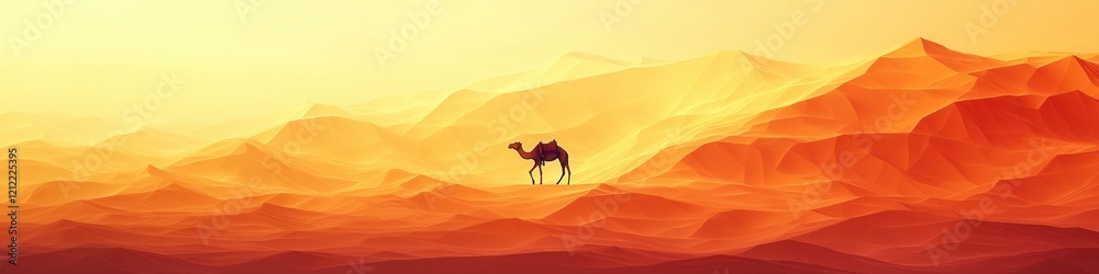 Golden Sand Dunes of Namib Desert, sweeping curves shaped by wind, solitary camel traversing the vast arid landscape, serene and majestic Golden Sand Dunes of Namib Desert, sweeping curves shaped by wind, solitary camel traversing the vast arid landscape, serene and majestic