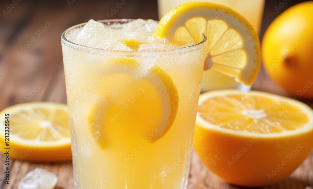 Refreshing lemonade with ice and lemon slices Refreshing lemonade with ice and lemon slices