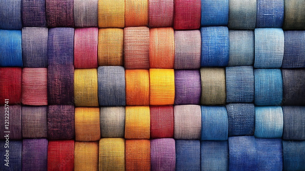 Colorful Fabric Rolls Arranged In A Grid Pattern Colorful Fabric Rolls Arranged In A Grid Pattern